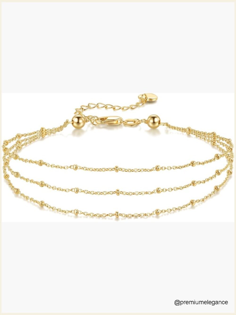 Triple-Layered Gold Ankle Bracelet 14K Gold Plated Beaded Anklet for Women